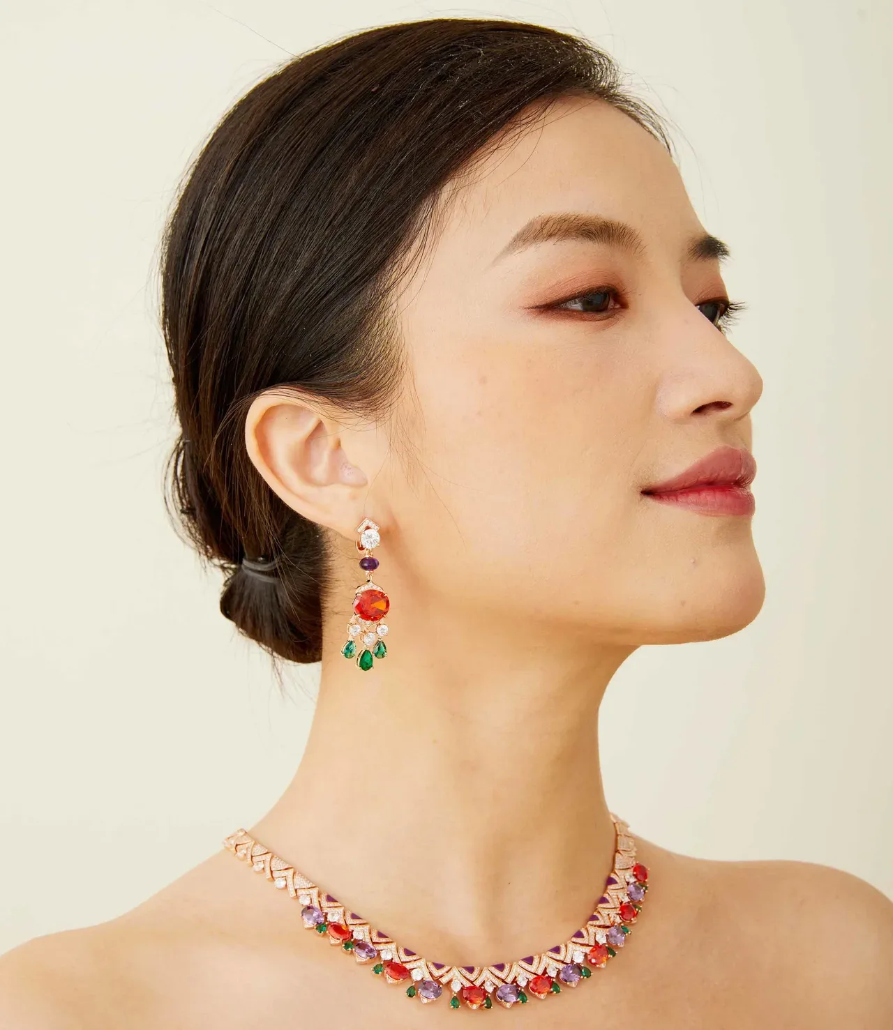 Multicolor Faceted Gemstone Chandelier Dangling Earrings 7