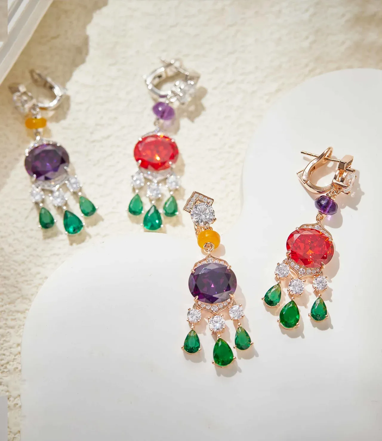 Multicolor Faceted Gemstone Chandelier Dangling Earrings 8