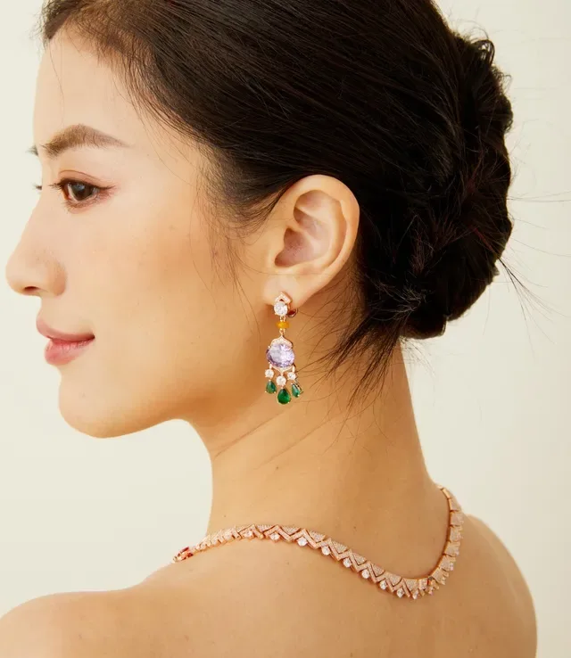 Multicolor Faceted Gemstone Chandelier Dangling Earrings 9