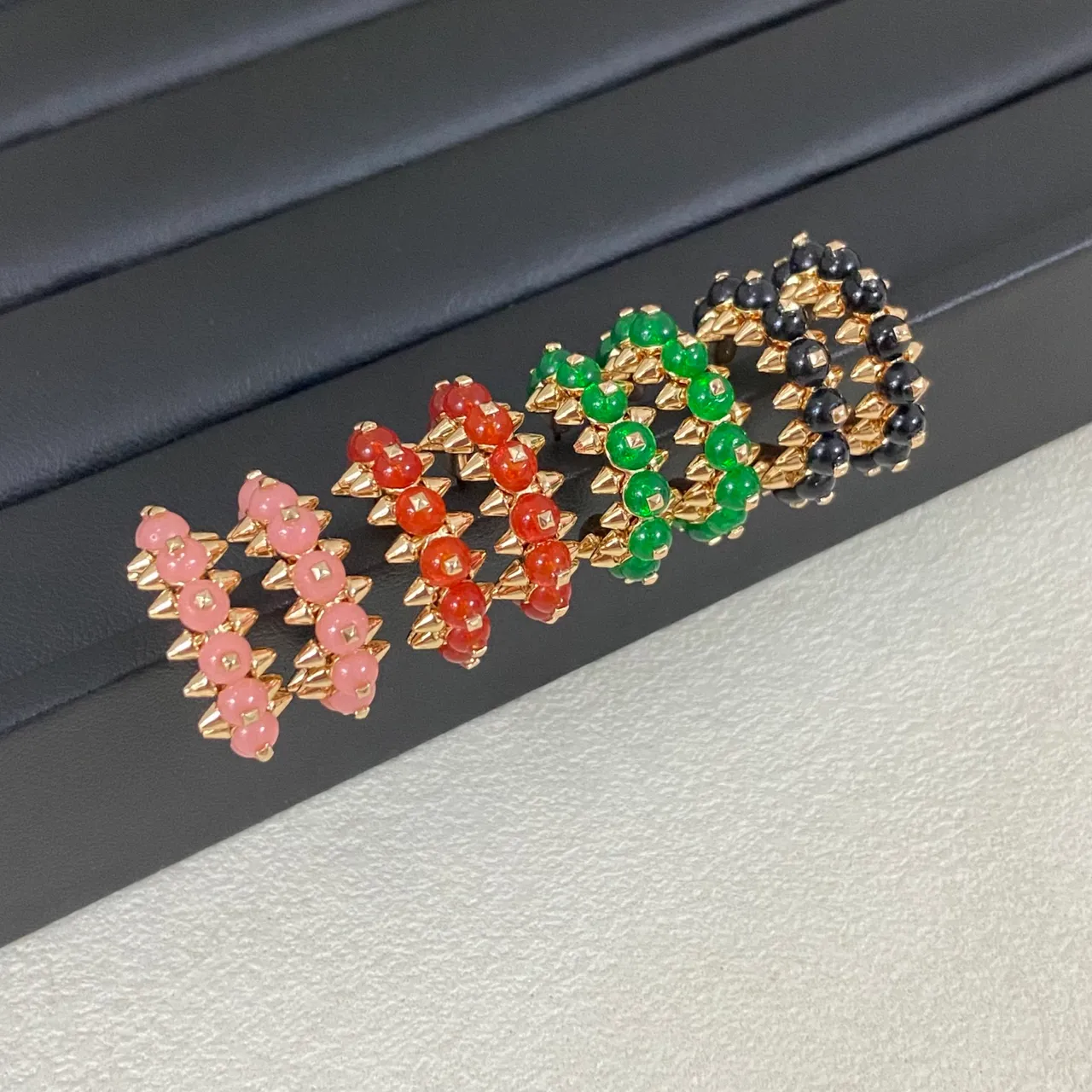 Multicolor Gold Beaded Spiked Earrings 2