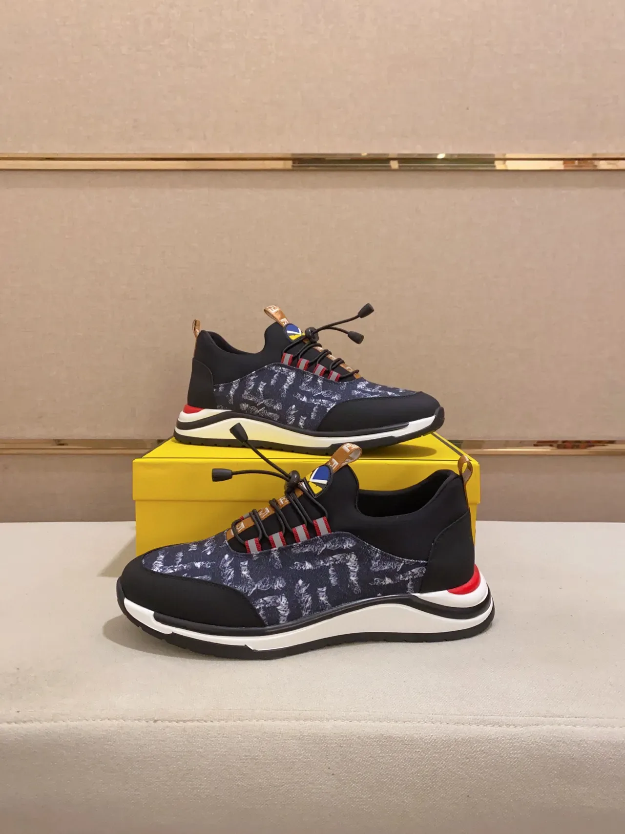 Navy and Black Abstract Print Laceless Slip-On Sneaker 4