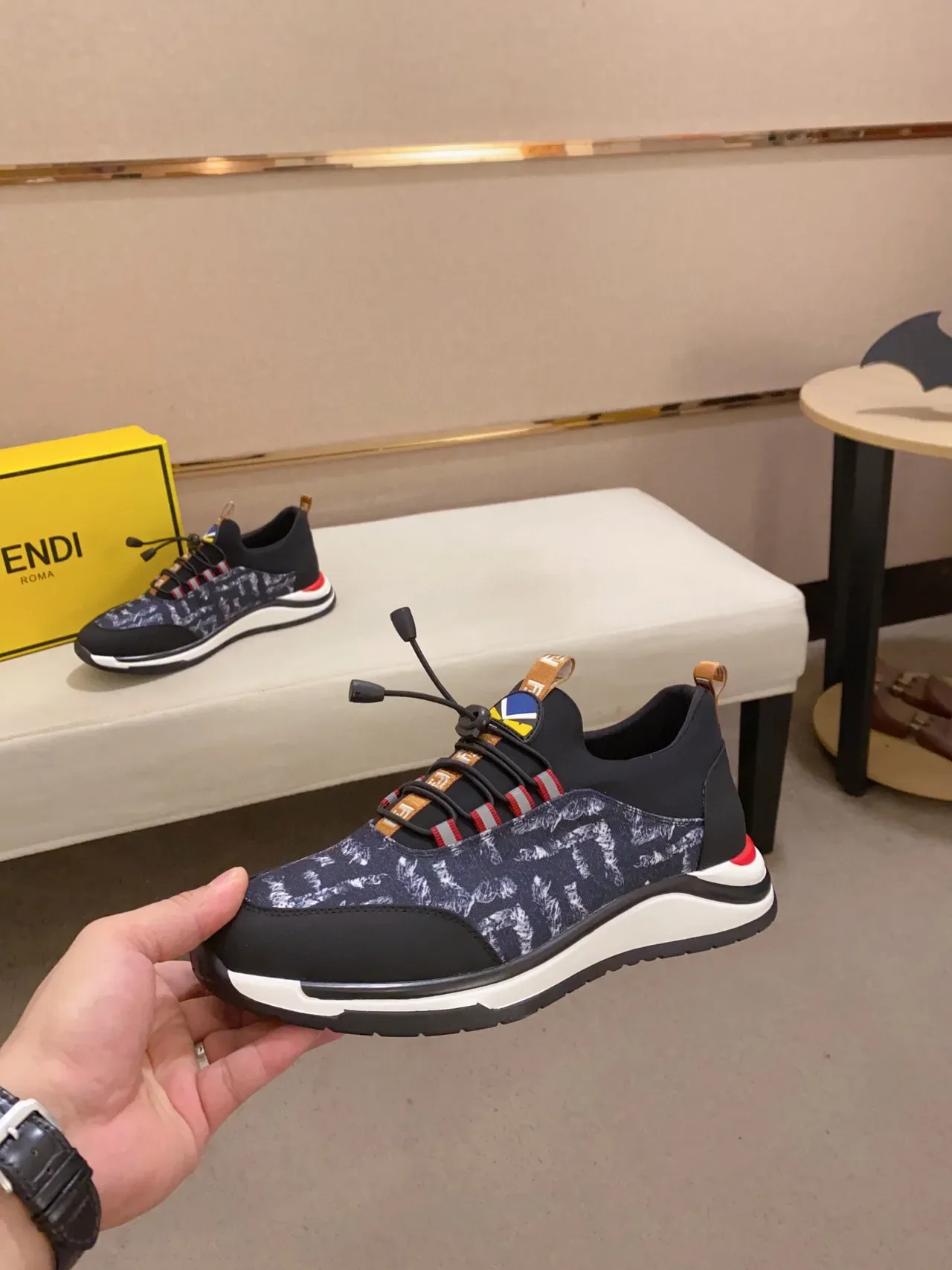 Navy and Black Abstract Print Laceless Slip-On Sneaker 8