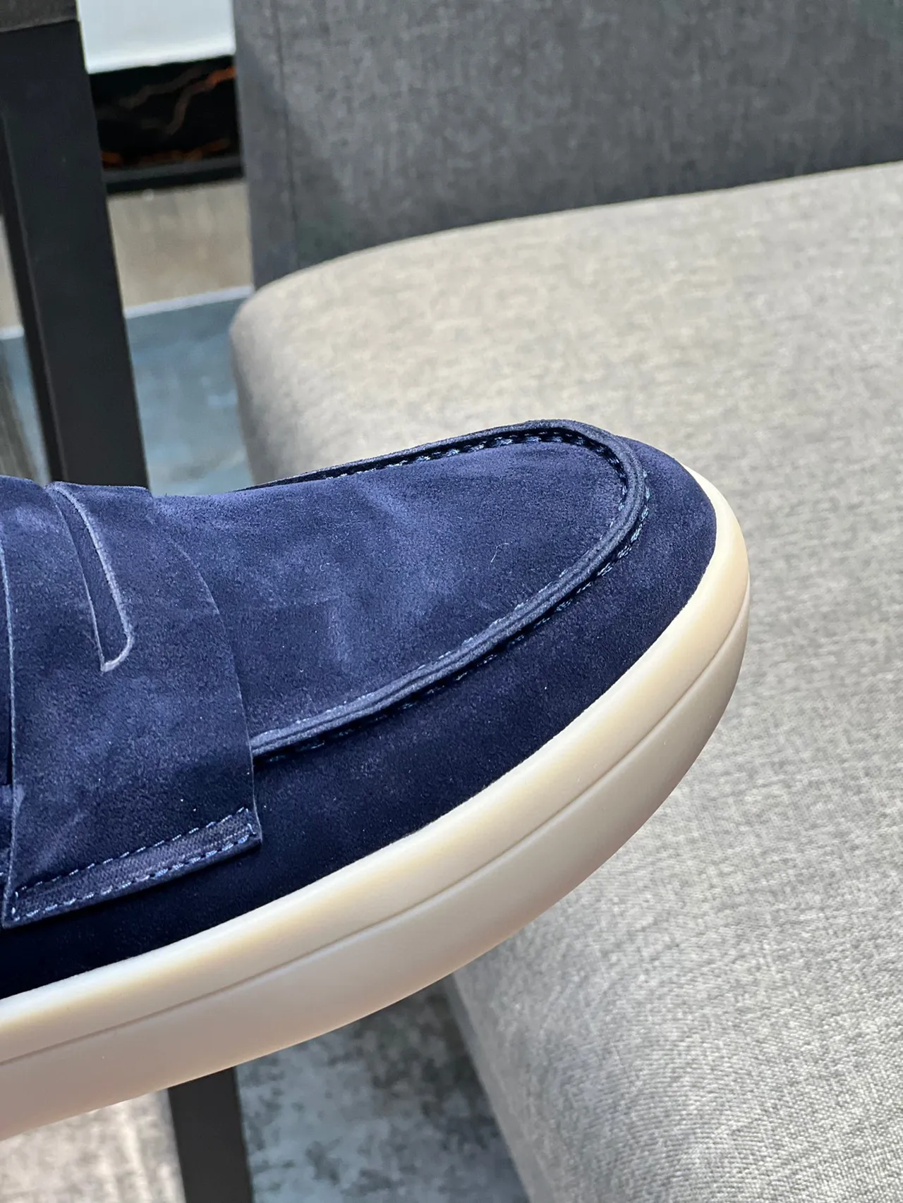 Navy Beige Suede Penny Strap Loafer 3