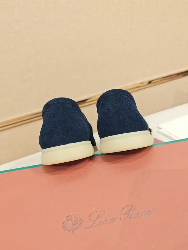 Navy Beige Suede Penny Strap Loafer 4