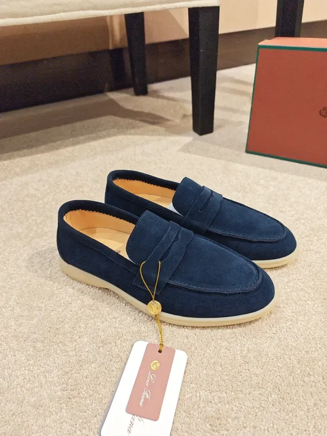 Navy Beige Suede Penny Strap Loafer 5