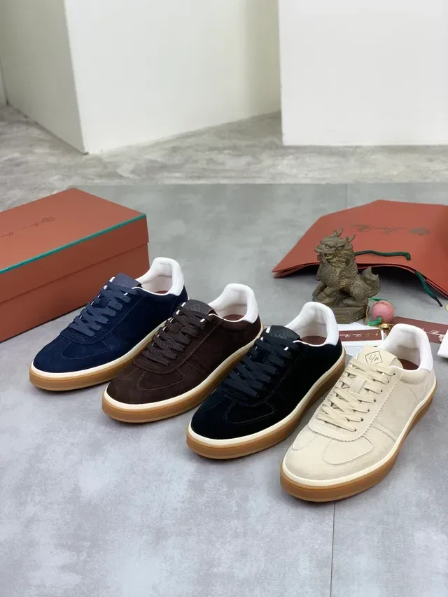 Navy Beige Suede Upper Gum Rubber Sole Sneakers 2