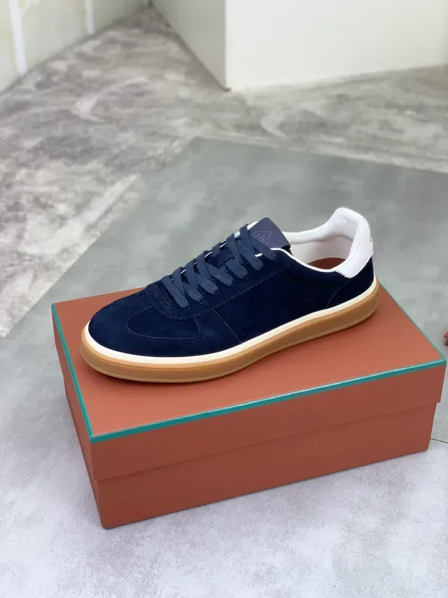 Navy Beige Suede Upper Gum Rubber Sole Sneakers 5