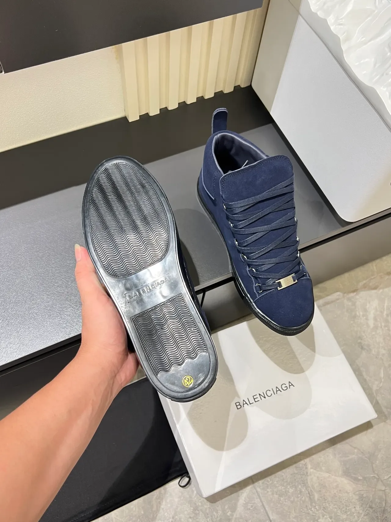 Navy Black Suede Upper High-Top Silhouette Sneakers 4