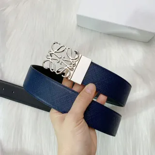 Navy Black Textured Reversible Leather Belt
