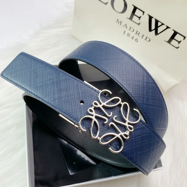 Navy Black Textured Reversible Leather Belt 3