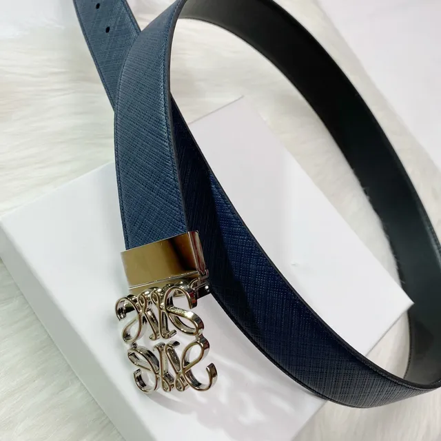 Navy Black Textured Reversible Leather Belt 4