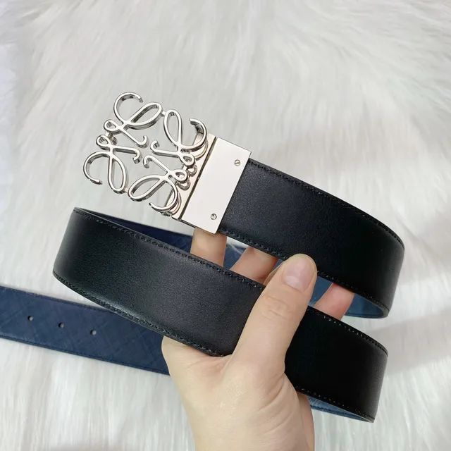 Navy Black Textured Reversible Leather Belt 5