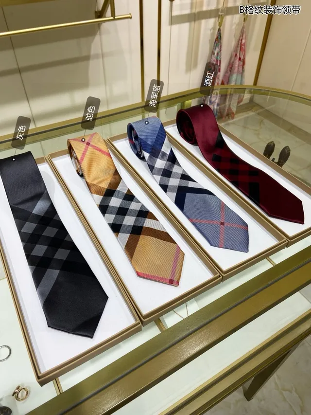 Navy Blue Red White Grid Pattern Handmade Silk Necktie 3