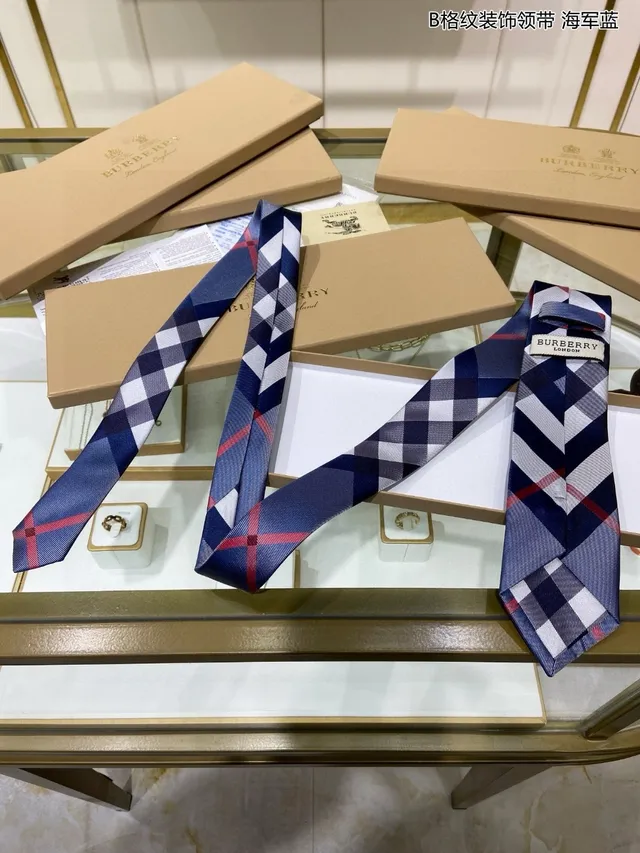 Navy Blue Red White Grid Pattern Handmade Silk Necktie 7