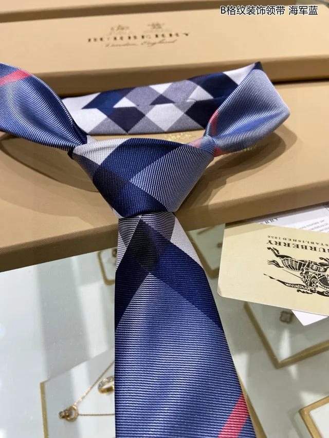 Navy Blue Red White Grid Pattern Handmade Silk Necktie 8