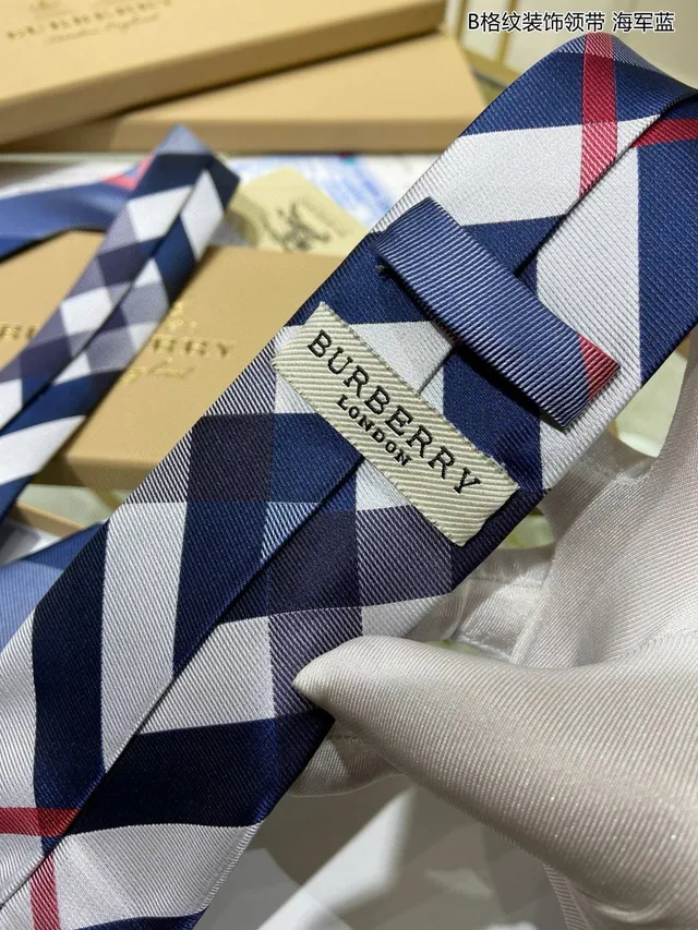 Navy Blue Red White Grid Pattern Handmade Silk Necktie 9