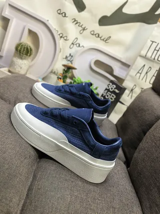 Navy Blue Woven Platform Low-Top Lifestyle Sneakers 7