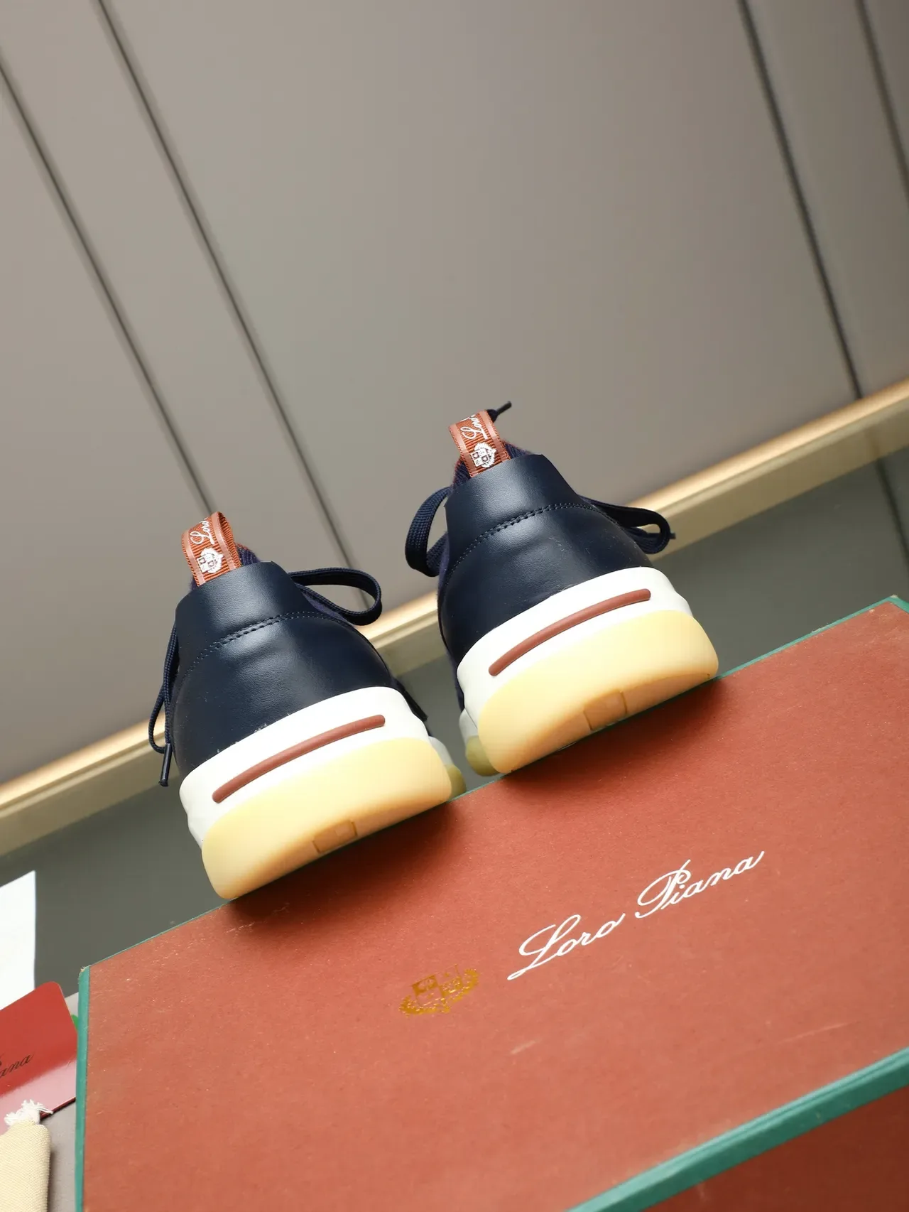 Navy Knit and Leather Platform Sneaker 4