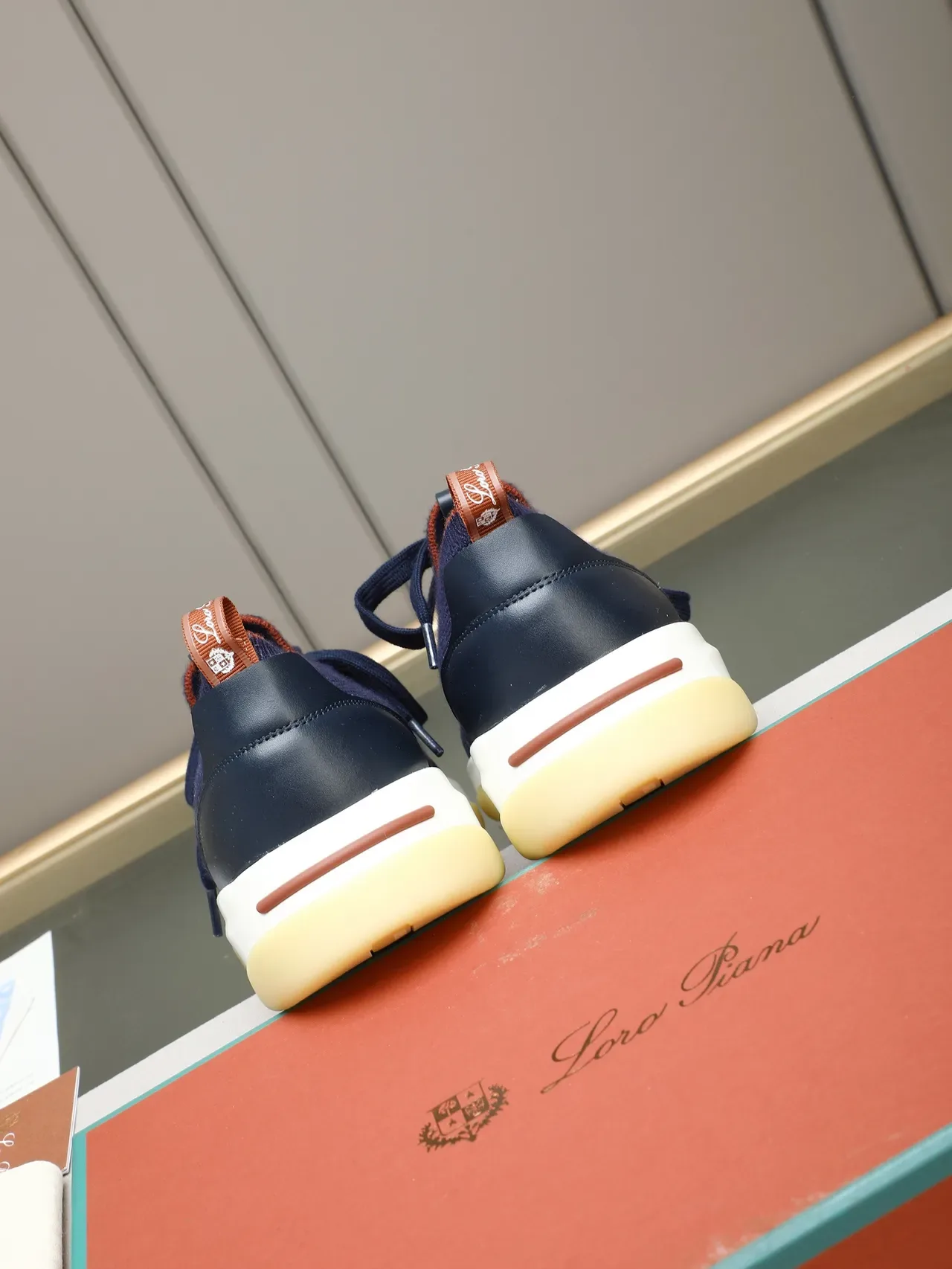 Navy Knit and Suede Platform Lace-Up Sneaker 4