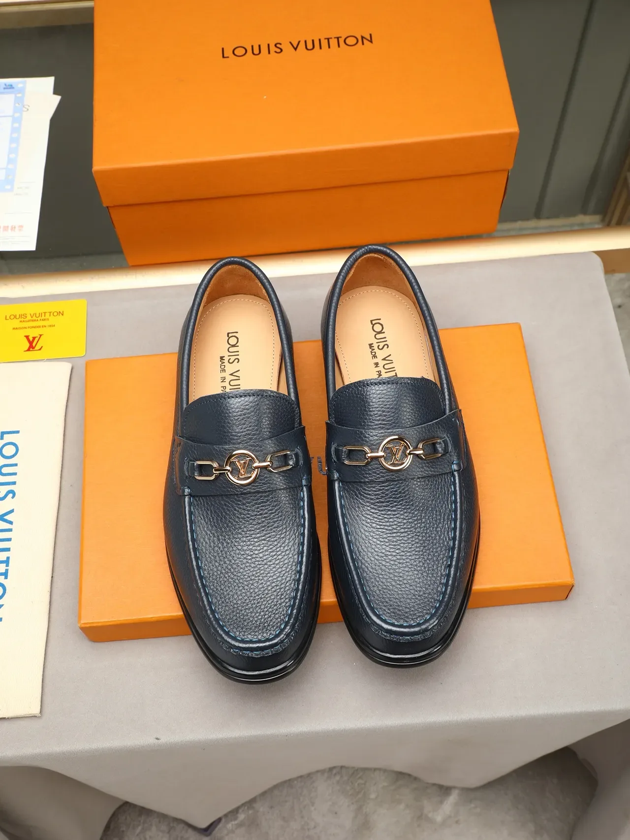 Navy Peppled Leather Horsebit Loafer 2