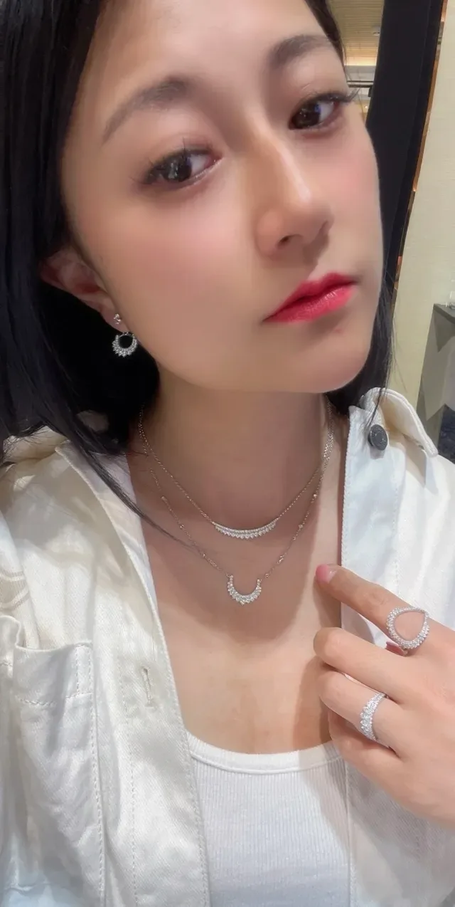 Navy Silver Crescent-Moon Pendant Pavé-Set Stones Necklace 2