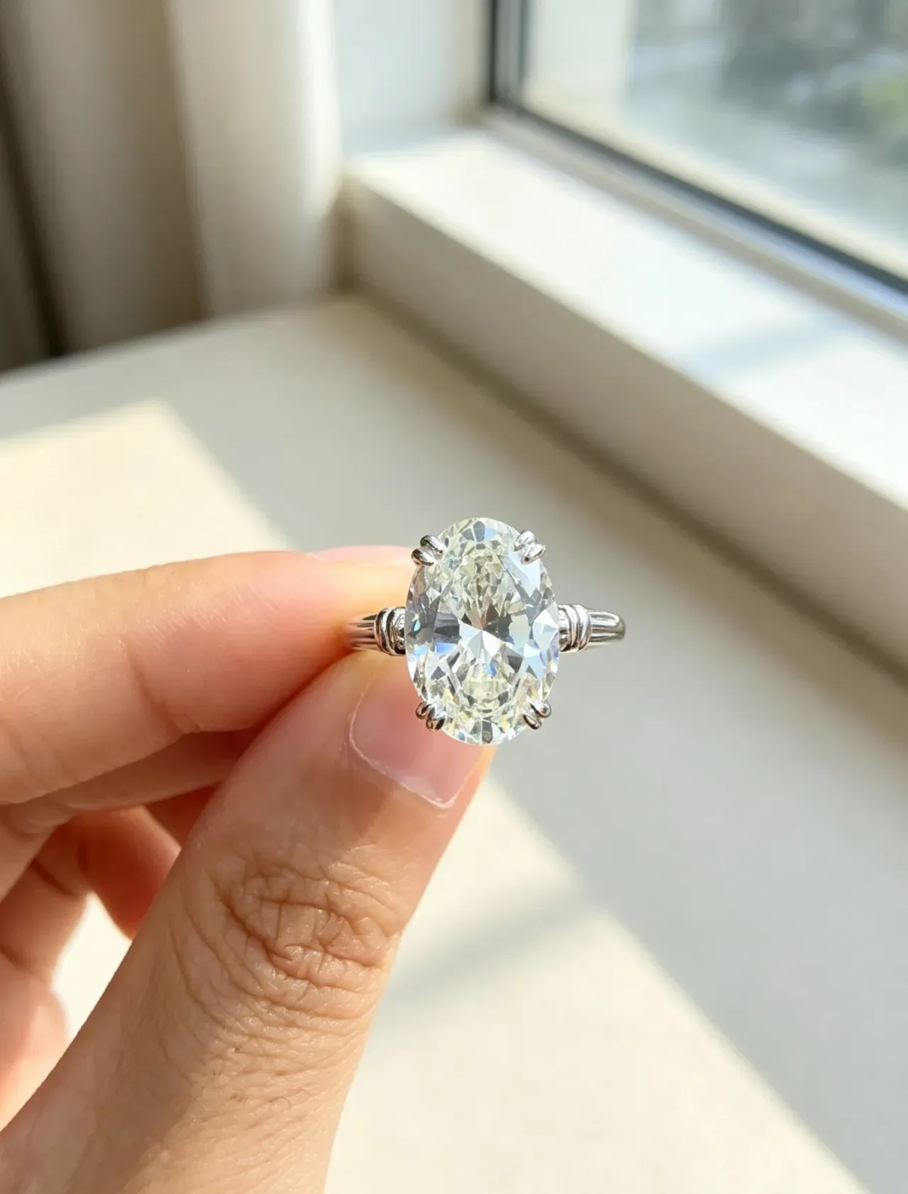 Navy Silver Oval-Cut Stone Six-Prong Solitaire Ring 3