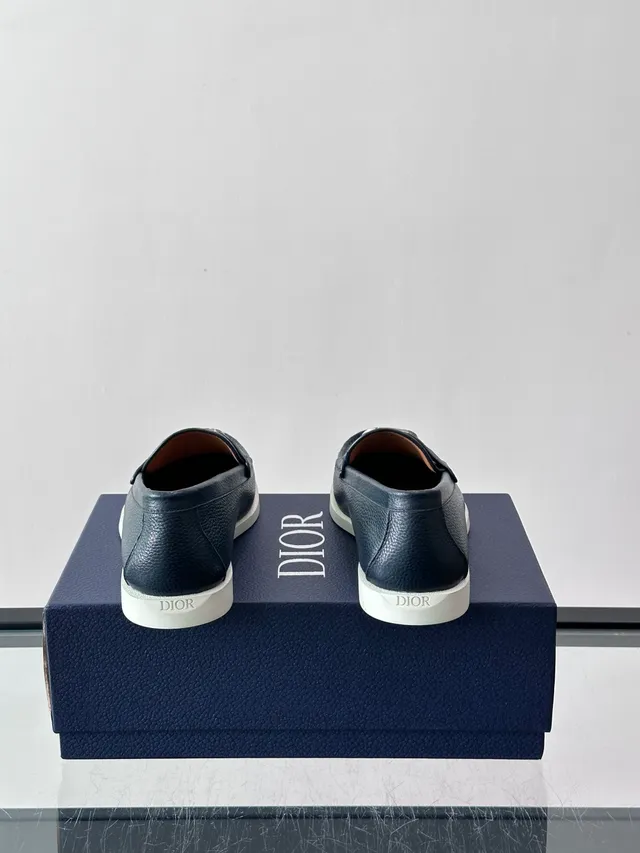 Navy White Pebbled Leather Horsebit Buckle Loafer 3