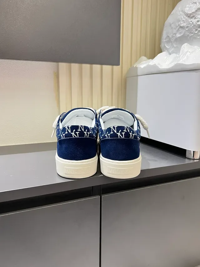 Navy White Suede Upper Repeating Monogram Pattern Lifestyle Sneakers 2