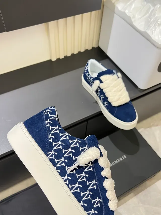 Navy White Suede Upper Repeating Monogram Pattern Lifestyle Sneakers 3