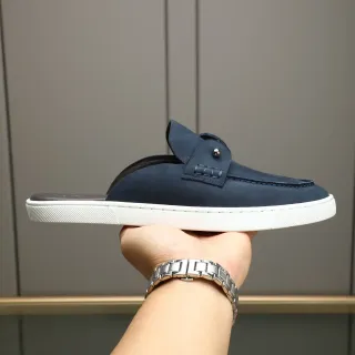Navy White Suede Upper Rubber Sole Loafer