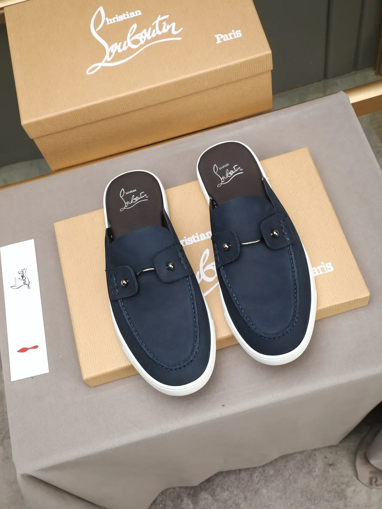 Navy White Suede Upper Rubber Sole Loafer 2