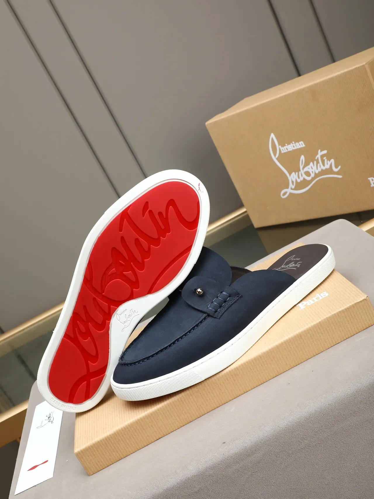 Navy White Suede Upper Rubber Sole Loafer 4