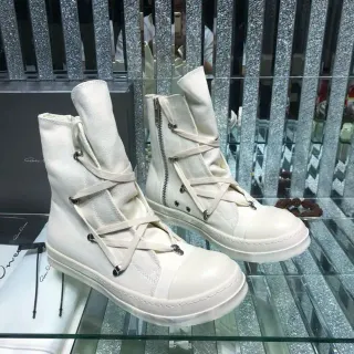 Off-White Canvas Crisscross Lace-Up Platform Ankle Boots