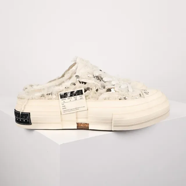 Off-White Frayed Textile Backless Platform Slip-On Casual Shoes 3