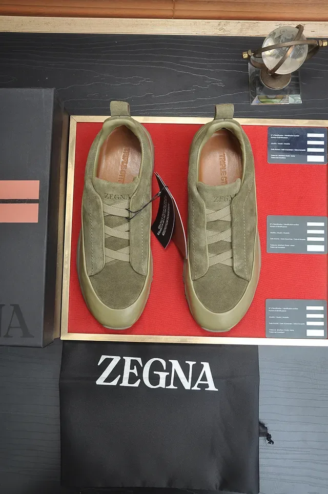 Olive and Beige Laceless Suede Slip-On Lifestyle Sneaker 5