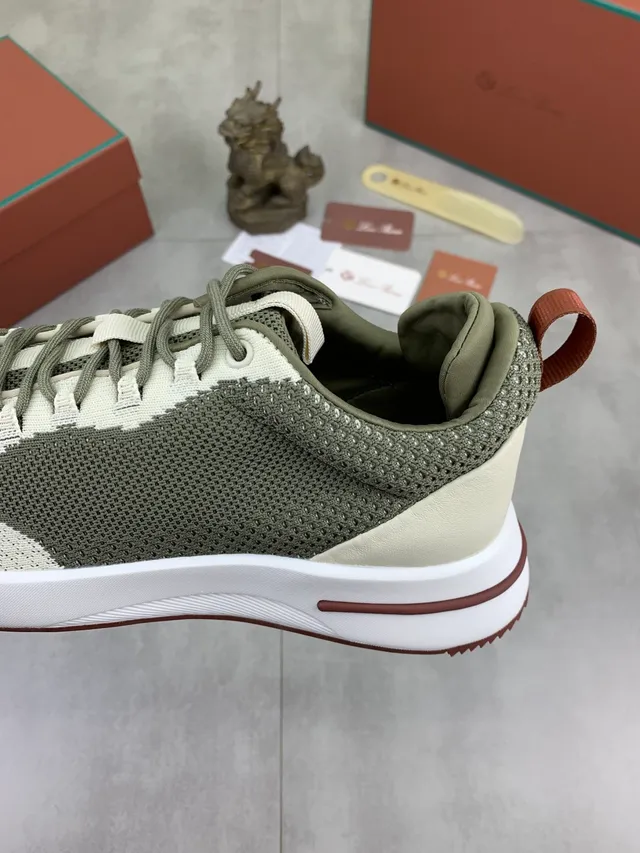 Olive Green and Cream Knit Low-Top Sneaker 4