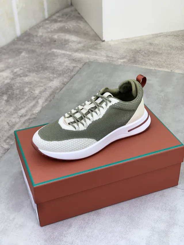 Olive Green and Cream Knit Low-Top Sneaker 5