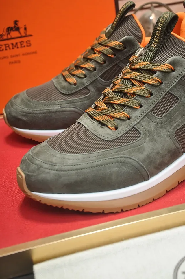 Olive Green and Orange Suede Mesh Panel Sneaker 2
