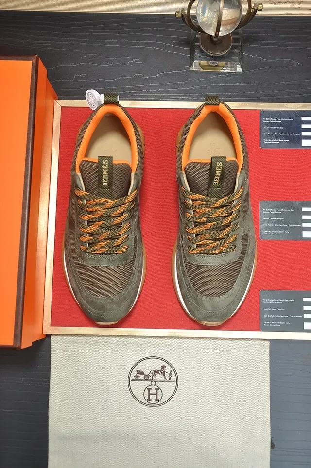 Olive Green and Orange Suede Mesh Panel Sneaker 5