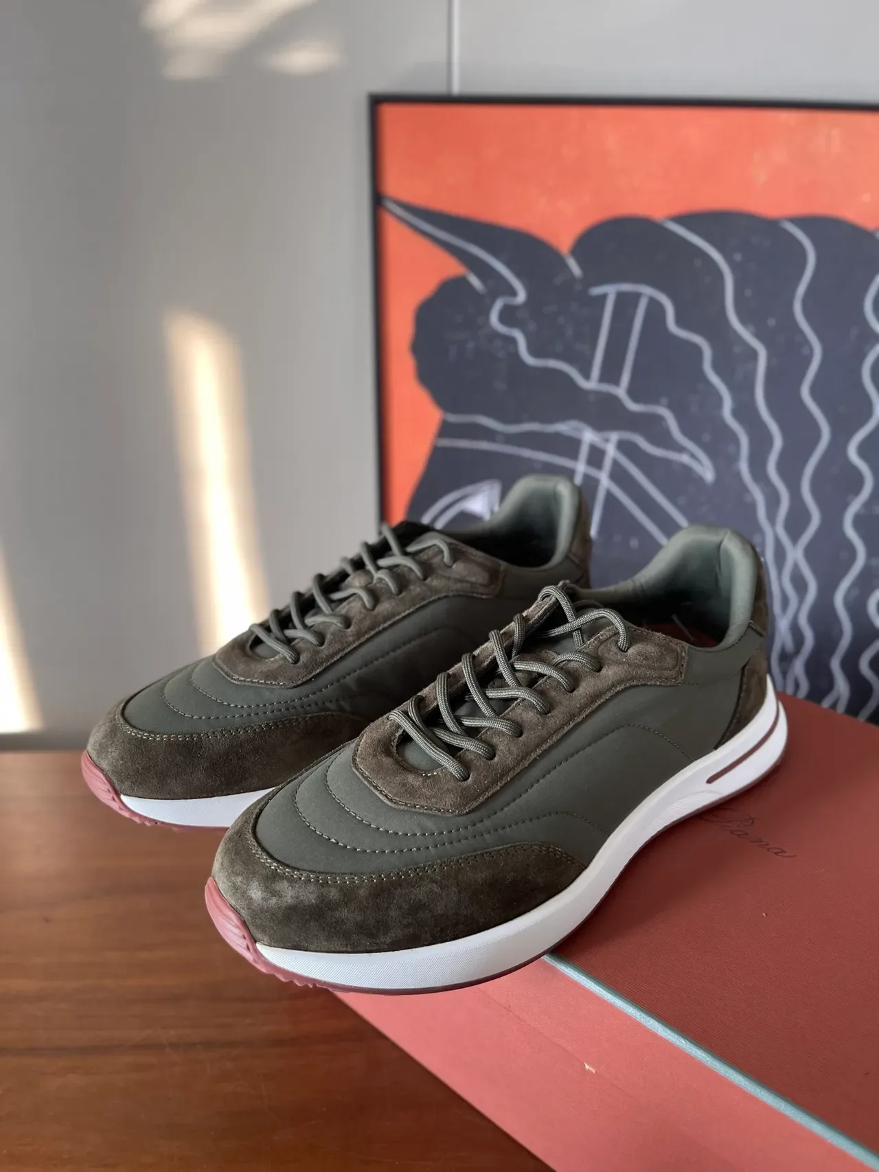 Olive Green Suede-Textile Hybrid Lifestyle Sneakers 4