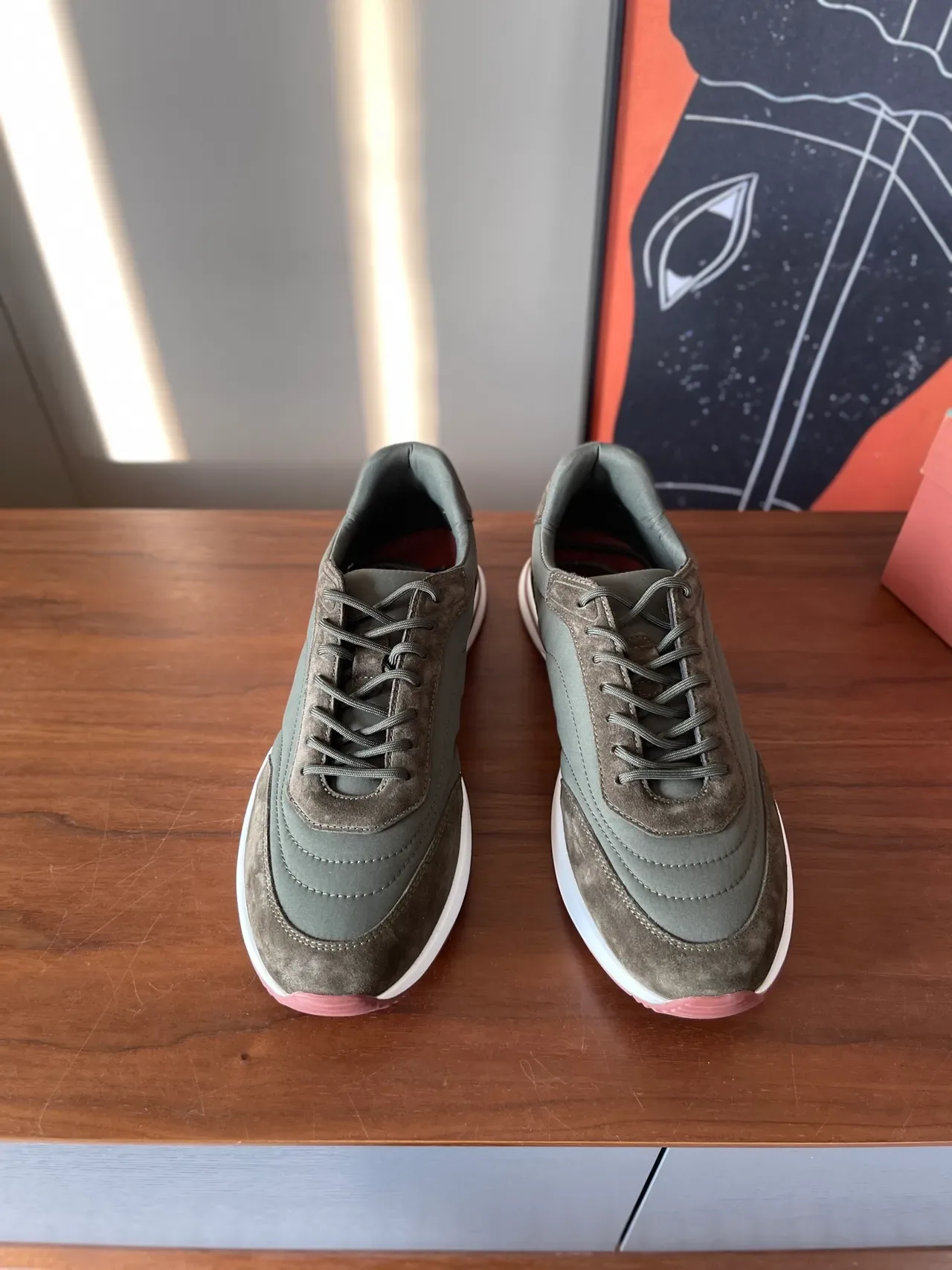 Olive Green Suede-Textile Hybrid Lifestyle Sneakers 5
