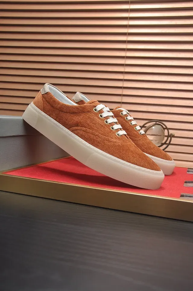 Orange Beige Low-Top Suede Upper Sneakers 3