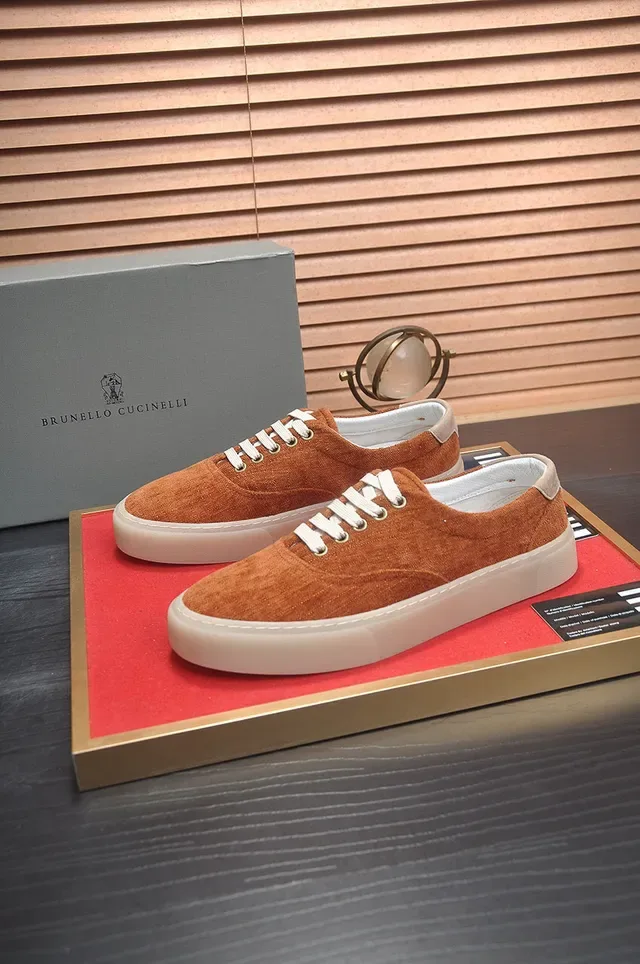 Orange Beige Low-Top Suede Upper Sneakers 4