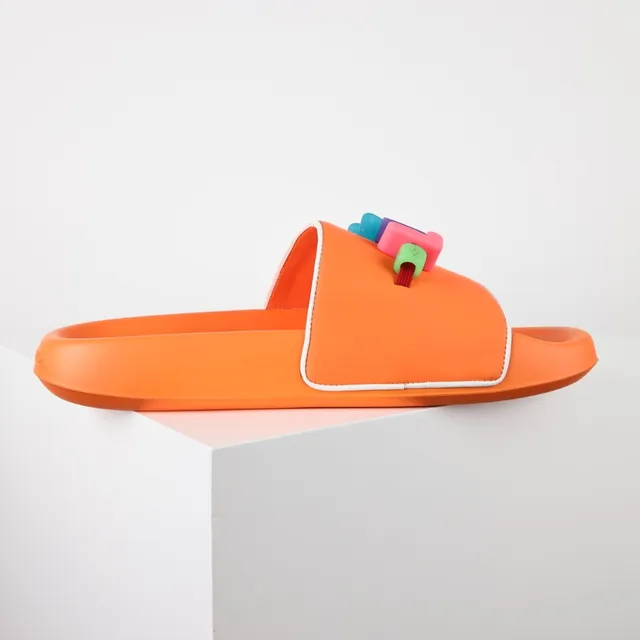 Orange Multicolor Molded Rubber Single-Strap Slide Slippers 7