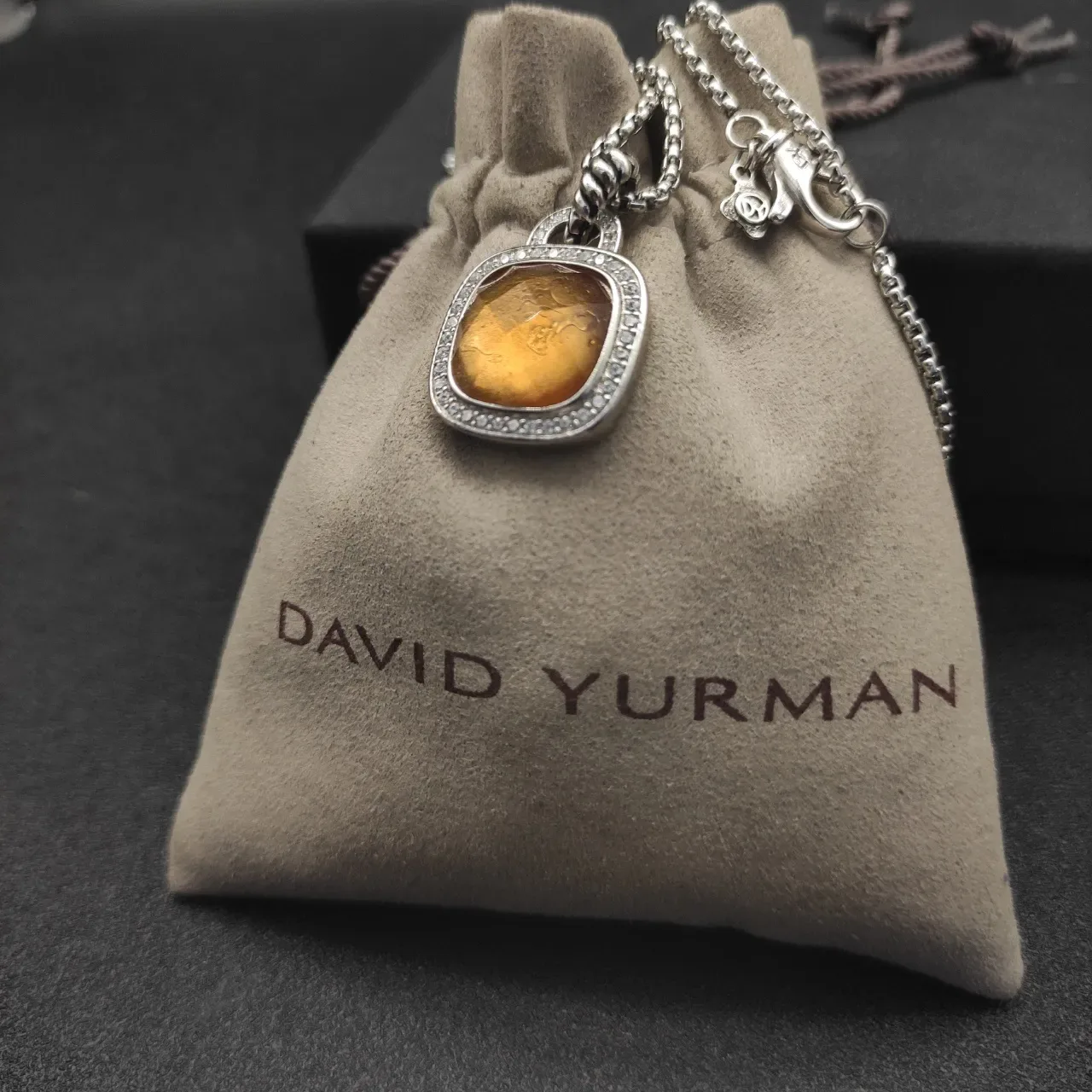 Orange Silver Cushion-Cut Pendant Pavé Diamond Halo Necklace 2