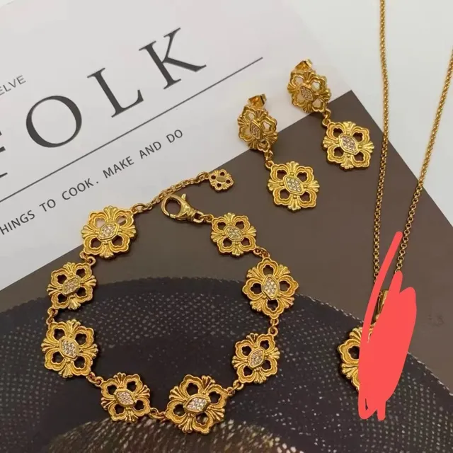 Ornate Floral-Link Pavé Stone Gold-Tone Bracelet 2