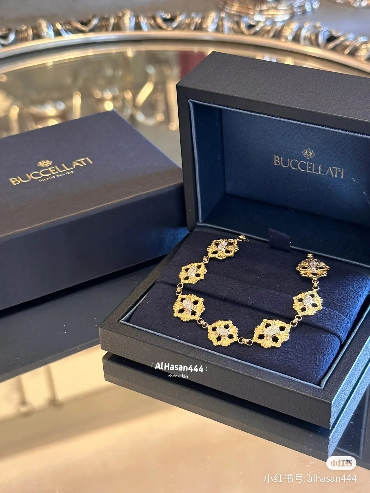 Ornate Floral-Link Pavé Stone Gold-Tone Bracelet 3