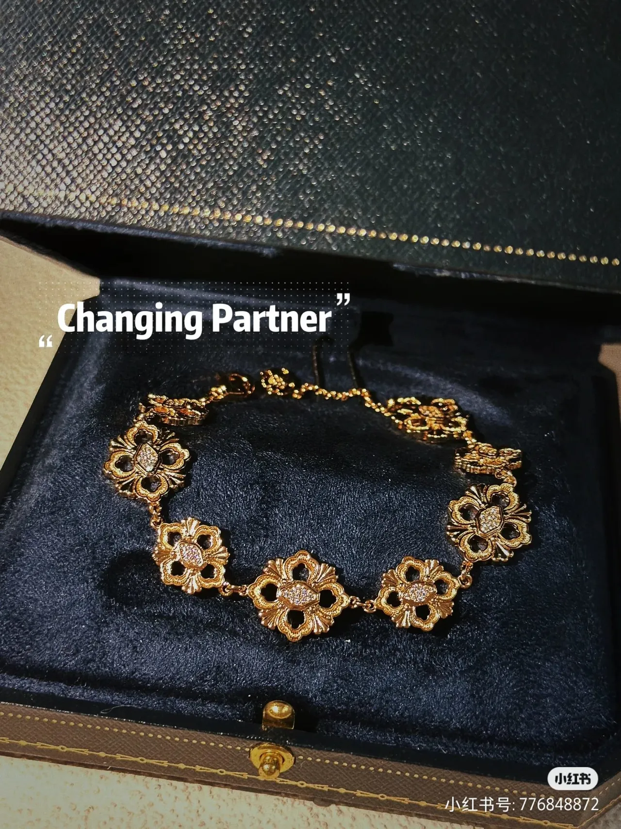Ornate Floral-Link Pavé Stone Gold-Tone Bracelet 5
