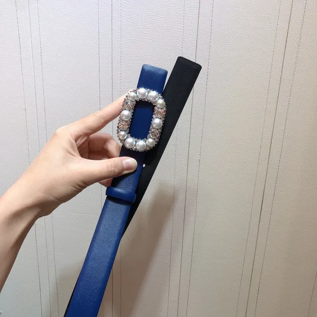 Ornate Pearl and Crystal Buckle Blue Leather Belt 3