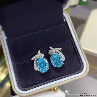 Oval Blue Stone Pavé Bow Motif Stud Earrings